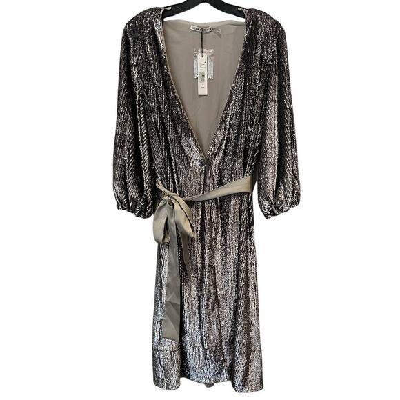 NWT ALICE + OLIVIA Anne Sequin Long Sleeve Wrap Dress Size 2 - Picture 5 of 13